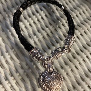 Judith Ripka Sterling Silver Leather Bracelet w/ Heart Charm